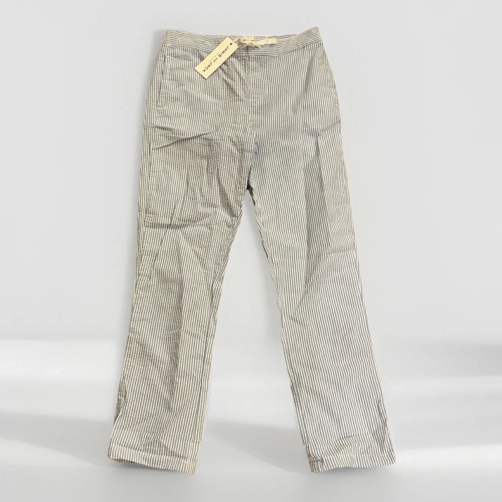 Janie and Jack Striped Seersucker Pants Boys Size 8 Blue & White 100% Cotton
